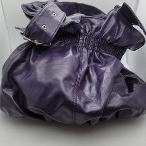 Ruffle Top Leather Single Strap Pleated Shoulder Bag Purple